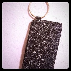 NWT Sasha Black Glitter Wristlet